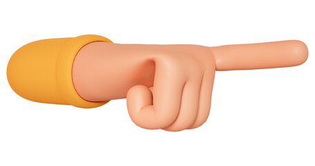 Hand gesture with finger pointing to the side 3d illustration. 3d cartoon human hand showing to the side	
