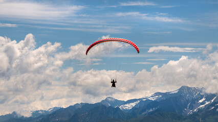 Paragliding in thze austrian alps in tyrol in summer, Zillertal