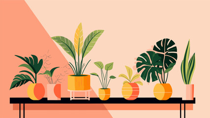 Drawing indoor plants on the table minimalism vector