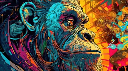 Portrait of a monkey, Evolutionary algorithms illustration . Fantasy concept , Illustration painting.