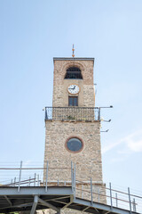 Gonul Mountain in Eskişehir Sivrihisar Old stone clock tower and Turkish flag among blue sky and stones. Gonul Dagi Sivrihisar