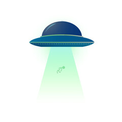 Blue UFO Abducting a doodle man, isolated on white background. Vector Illustration. EPS 10.  © Ja Creatives