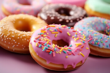 Colorful donut pastries with sugar sprinkles