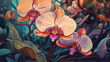 Exotic orchid species . Fantasy concept , Illustration painting.