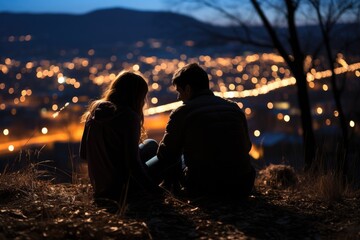 Couple stargazing on a clear winter night - stock photography concepts