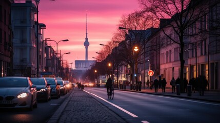 berlin street in a pink light