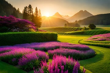 lavender field at sunset generated ai