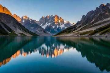 reflection of mountains in the lake generated ai