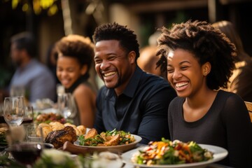 Family gathering for a holiday feast with ethnic dishes - stock photography concepts