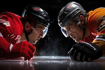 Ice hockey players facing off photo - stock photography concepts