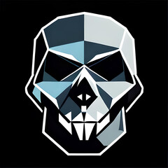 poly geometric white skull face on black background. Front view. 3D. Vector illustration. Generative AI