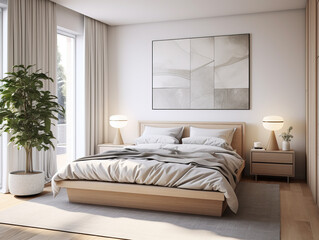 Illustration of a modern bedroom. created with Generative AI technology.	
