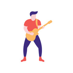 Musician playing guitar. Flat vector illustration isolated on white background.