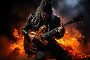 Obraz premium Musician performing an electrifying guitar solo - stock photography concepts