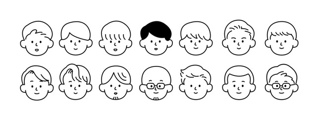 Outline avatars profile set office workers , hand-drawn icon style , flat line vector.