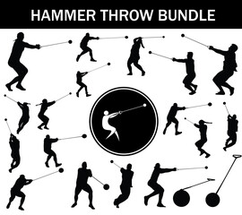 Hammer Throw Silhouette Bundle | Collection of Hammer Throw Players with Logo and Hammer Throw Equipment
