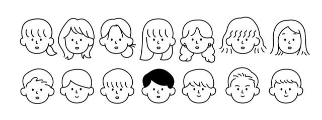 Outline avatars profile set office workers , hand-drawn icon style , flat line vector.