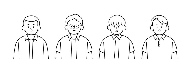 Outline avatars profile set office workers , hand-drawn icon style , flat line vector.