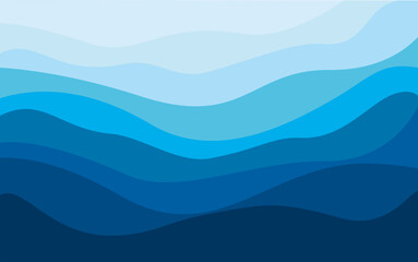 Light blue curves and the waves of the sea background flat design style - stock illustration