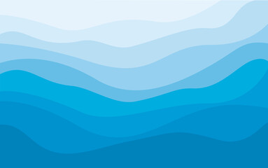 Light blue curves and the waves of the sea background flat design style - stock illustration