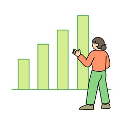 Woman looking at a rising graph. investment concept illustrations. Simple Vector Illustration.