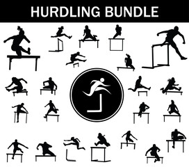 Hurdling Silhouette Bundle | Collection of Hurdling Players with Logo