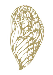 Beautiful Tribal Woman Gold Color Hand Drawn Illustration