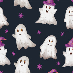 halloween pattern cute ghost watercolor illustration
