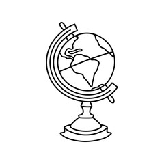 Hand drawn doodle school globe on a stand. Element for the education and study of geography. Isolated on white background