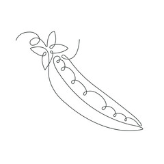 Pea pod in continuous line art drawing style. One pea pod minimalist black linear sketch isolated on white background. Vector illustration