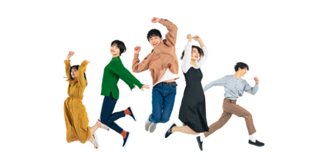 ジャンプする若者のグループ　Z世代　（1人ずつのPNG画像も販売しております。作成者リンクからPNGで検索してください）