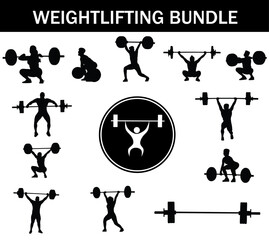 Weightlifting Silhouette Bundle | Collection of Weightlifting Players with Logo and Weightlifting Equipment