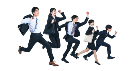 ジャンプする若いビジネスパーソンのグループ　（1人ずつのPNG画像も販売しております。作成者リンクからPNGで検索してください）