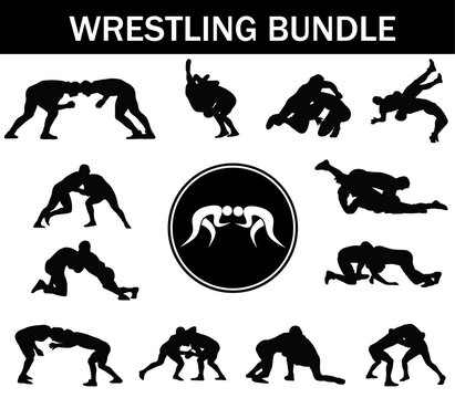 Wrestling Silhouette Bundle | Collection of Wrestling Players with Logo