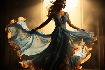 Person twirling in a flowing evening gown - stock photography concepts