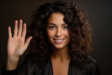 Playful waving hello gesture of a model - stock photography concepts