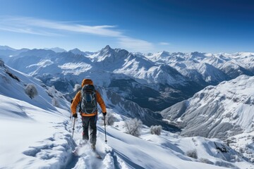 Skiers descending a pristine slope - stock photography concepts