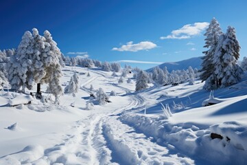 Fototapeta na wymiar Sled tracks on a snowy hill - stock photography concepts