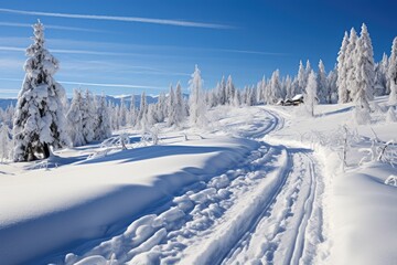 Sled tracks on a snowy hill - stock photography concepts