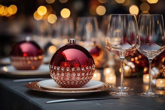 Table set for a holiday feast with sparkling lights - stock photography concepts