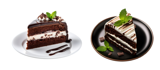  a slice of chocolate cake filled with cream with transparent background