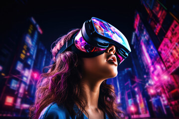 Woman Wearing Virtual Reality Headset In City. Immersive Technology, Virtual Worlds, Urban Living, Women In Tech, Wearable Devices, Virtual Reality, Positive Impact, Sharing Technology