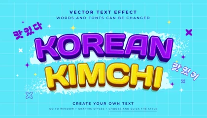 Fotobehang Kimchi Korean Style 3D editable text effect, suitable for promotion, product, headline. Purple yellow graphic style © Nano