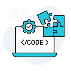 Problem solving vector illustration, laptop puzzle code vector illustration, coding vector illustration.
