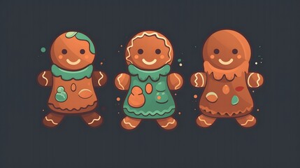 Cute christmas gingerbread men. Illustration in flat cartoon style. Cute Gingerbread Man Cookie for Christmas. - obrazy, fototapety, plakaty