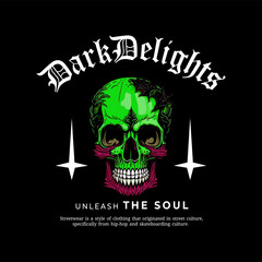 Graphic Design for Screen Printing T-shirts, Jackets, Sweaters, and More. Elements Slogan Text and Skull Head Vector Illustration.