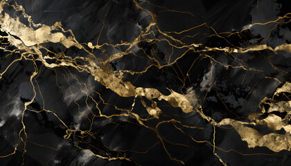 Luxurious Veins: Black Marble with Gold Inlay Background