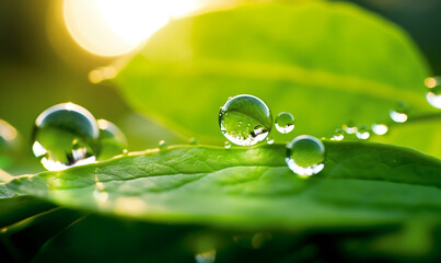 water drops on green leaf