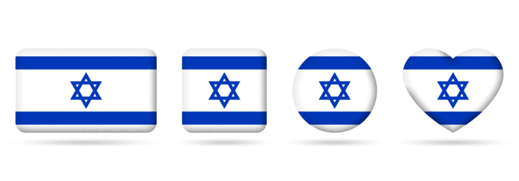 Israel flag icon or badge set. Israeli square, heart and circle national symbol or banner. Vector illustration.