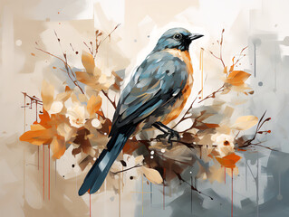 Abstract background with bird. Oil painting in the style of impressionism.
